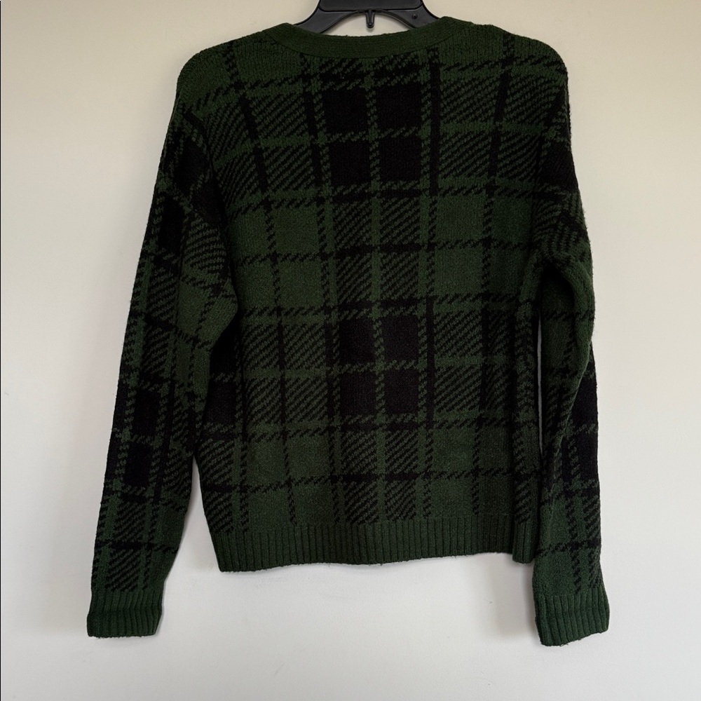 Forest Green Plaid V-Neck Cardigan Sweater - Picture 7 of 7